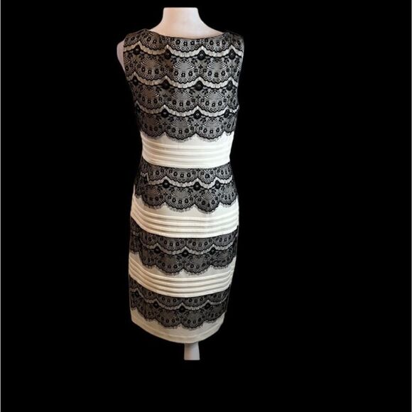 Jax sz8 black & white lace trimmed fully lined side zip bodycon midi dress GUC - Picture 5 of 8